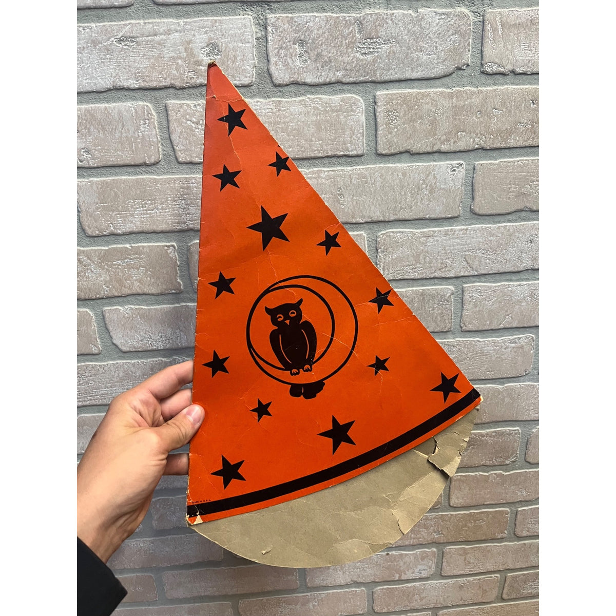 RARE Vintage 1930s Beistle Halloween Cardboard Party Hat Crescent Moon Owl Stars