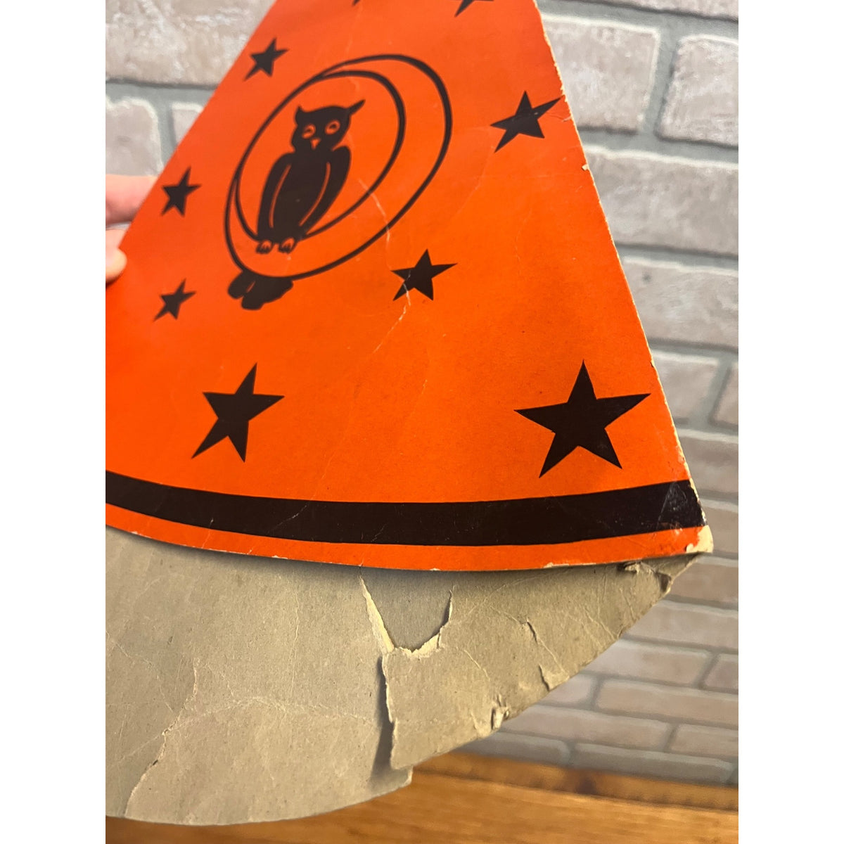 RARE Vintage 1930s Beistle Halloween Cardboard Party Hat Crescent Moon Owl Stars