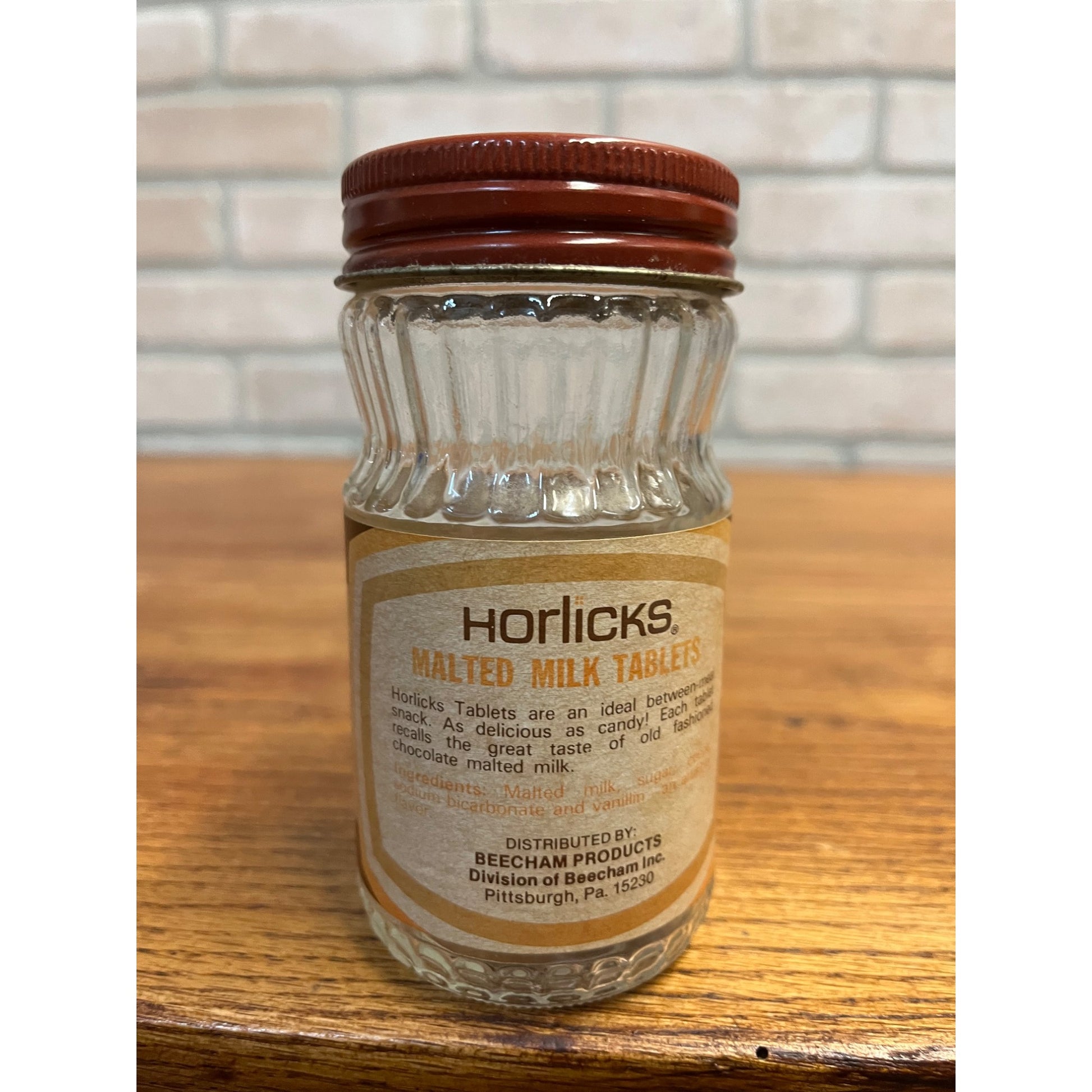 Vintage Horlicks Malted Milk Tablets Bottle Jar BEECHAM Products Label, 5.5 oz
