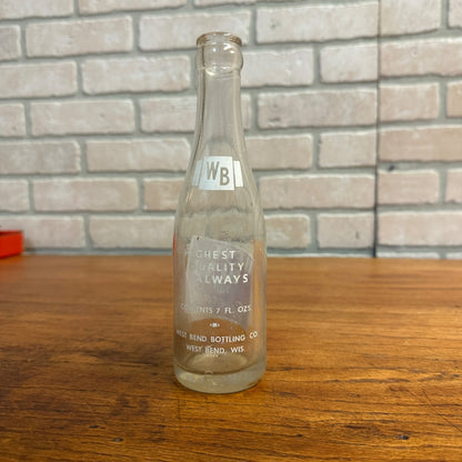 Vintage Wb West Bend Beverages 12 Oz Soda Pop Bottle West Bend, Wisconsin