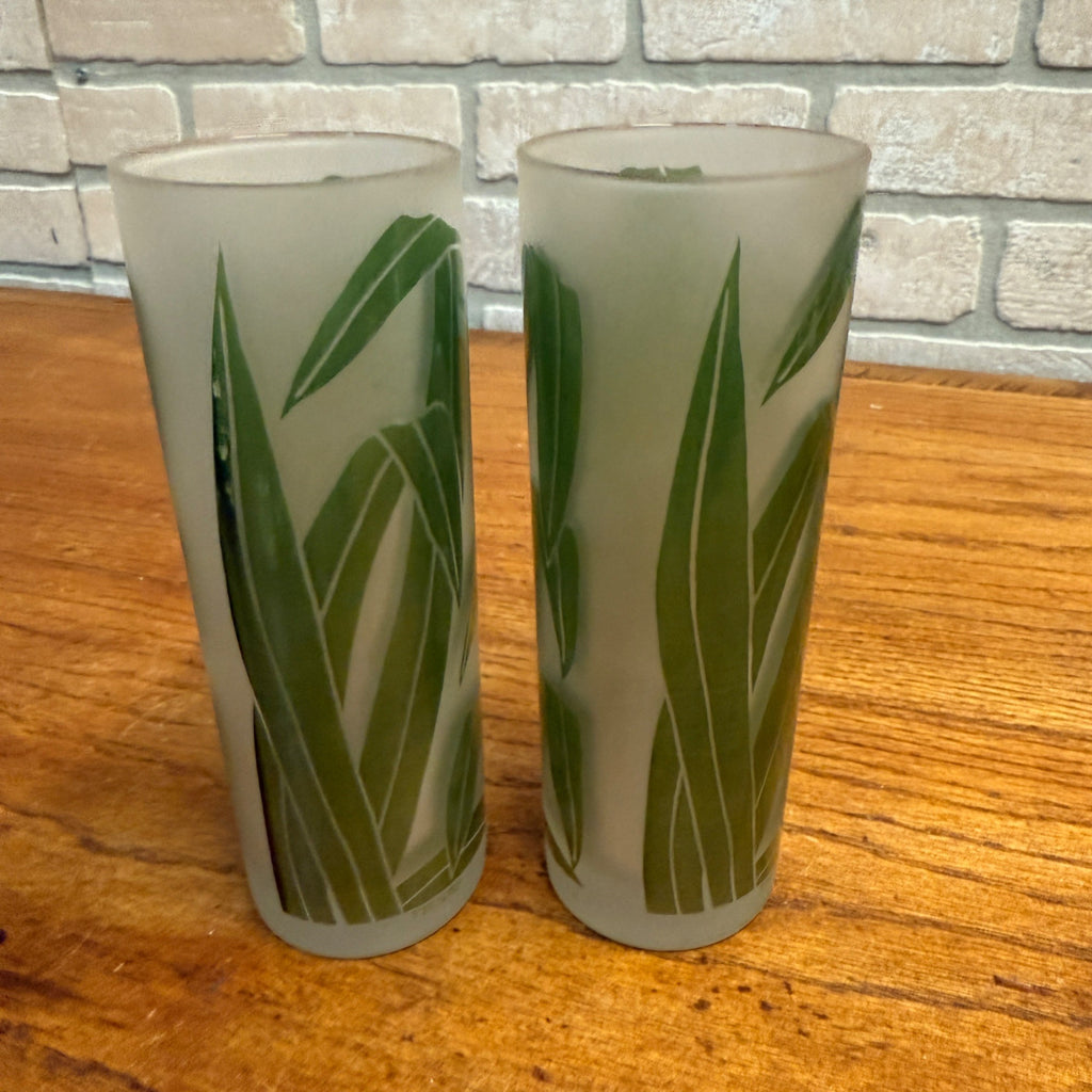 VTG SET 2 TASTESETTERS FROSTED PALM LEAF TOM COLLINS/TUMBLER GLASSES TIKI 12OZ