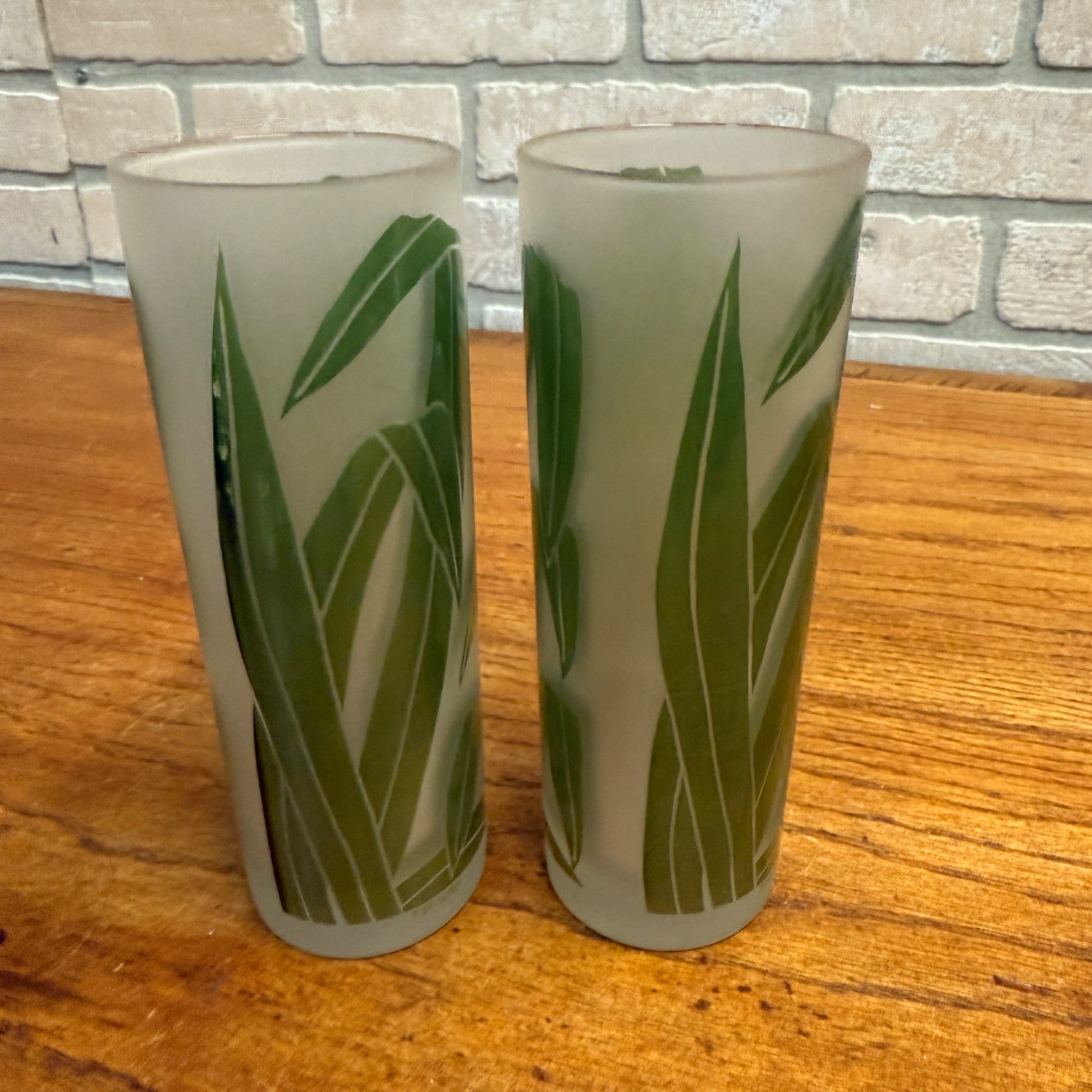 VTG SET 2 TASTESETTERS FROSTED PALM LEAF TOM COLLINS/TUMBLER GLASSES TIKI 12OZ