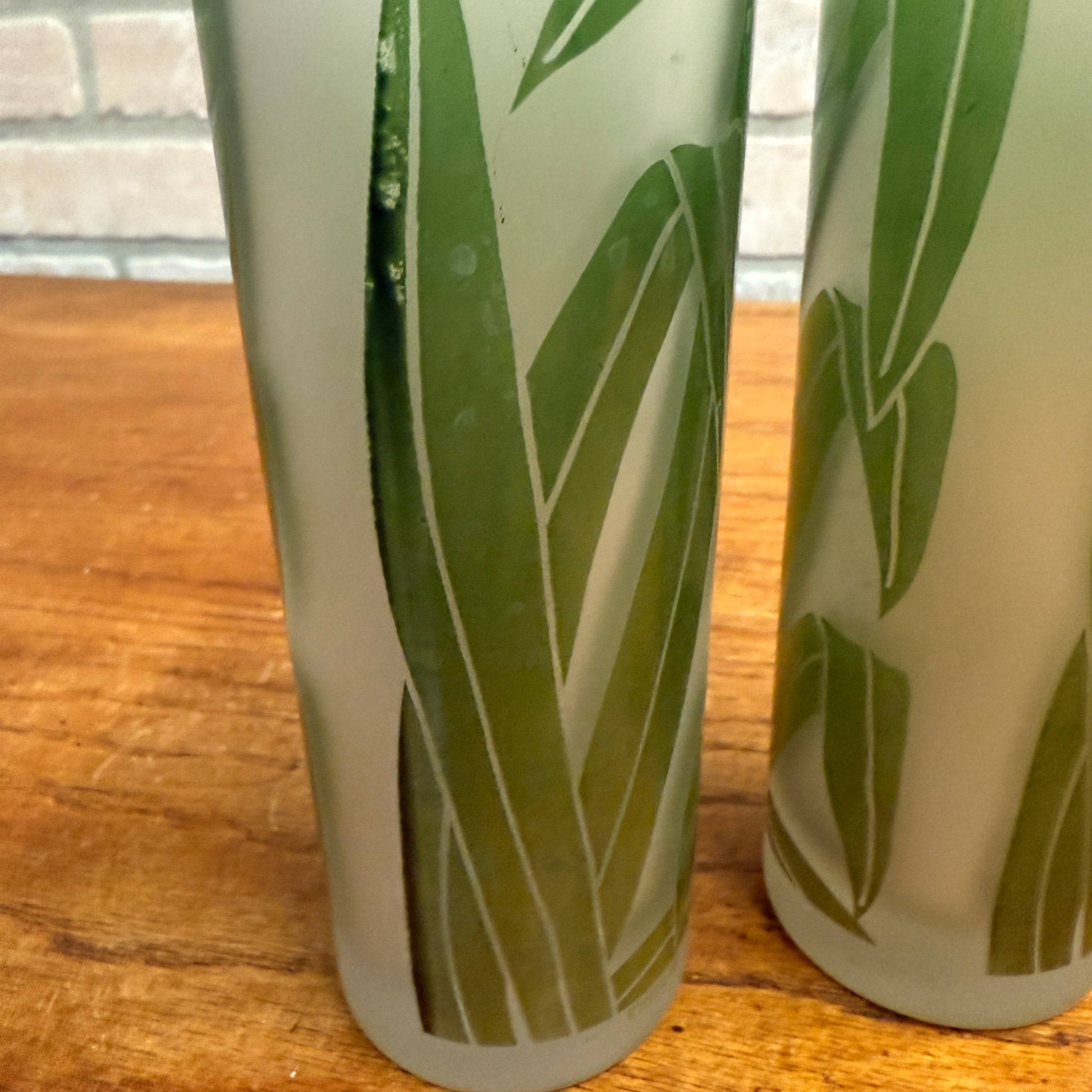 VTG SET 2 TASTESETTERS FROSTED PALM LEAF TOM COLLINS/TUMBLER GLASSES TIKI 12OZ