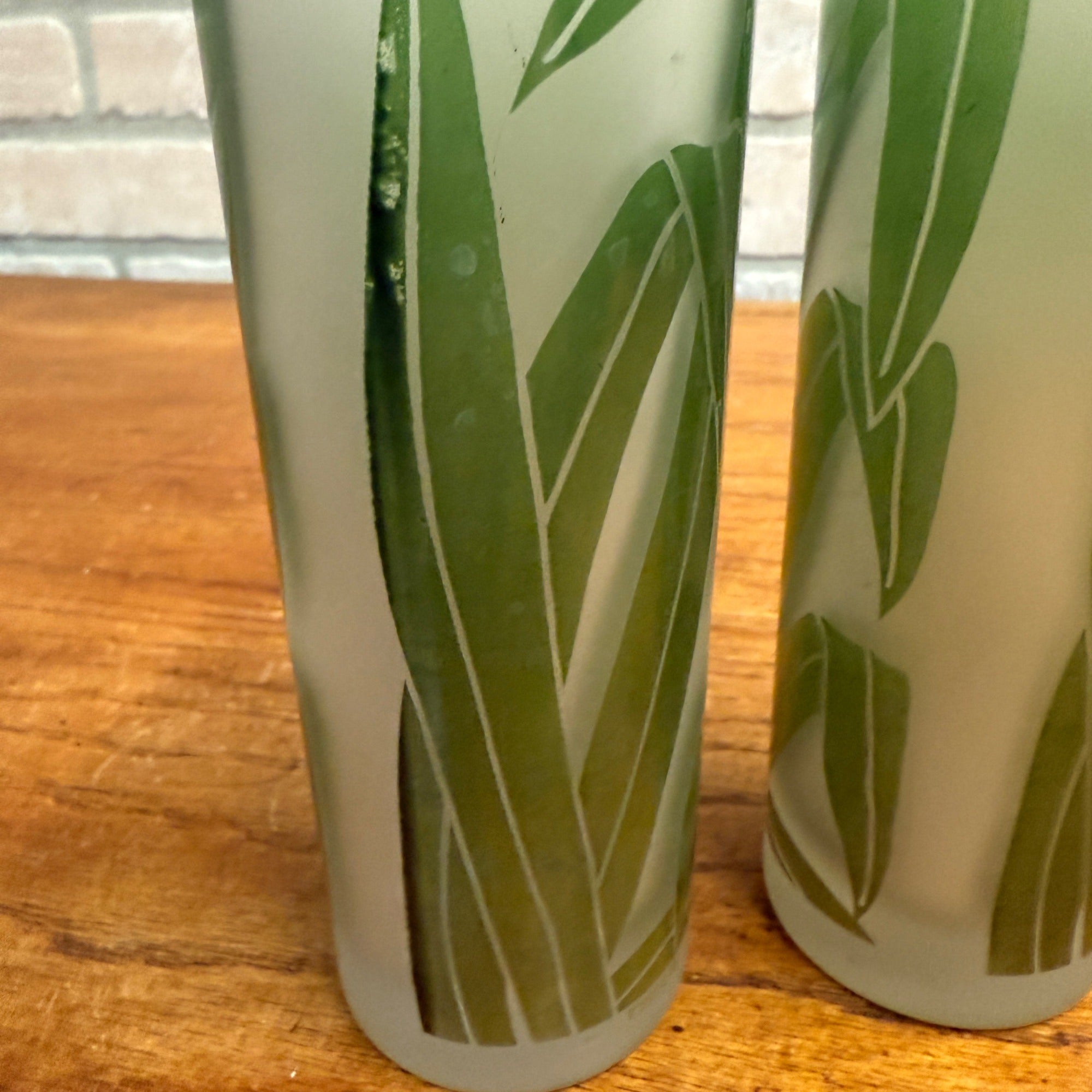 VTG SET 2 TASTESETTERS FROSTED PALM LEAF TOM COLLINS/TUMBLER GLASSES TIKI 12OZ