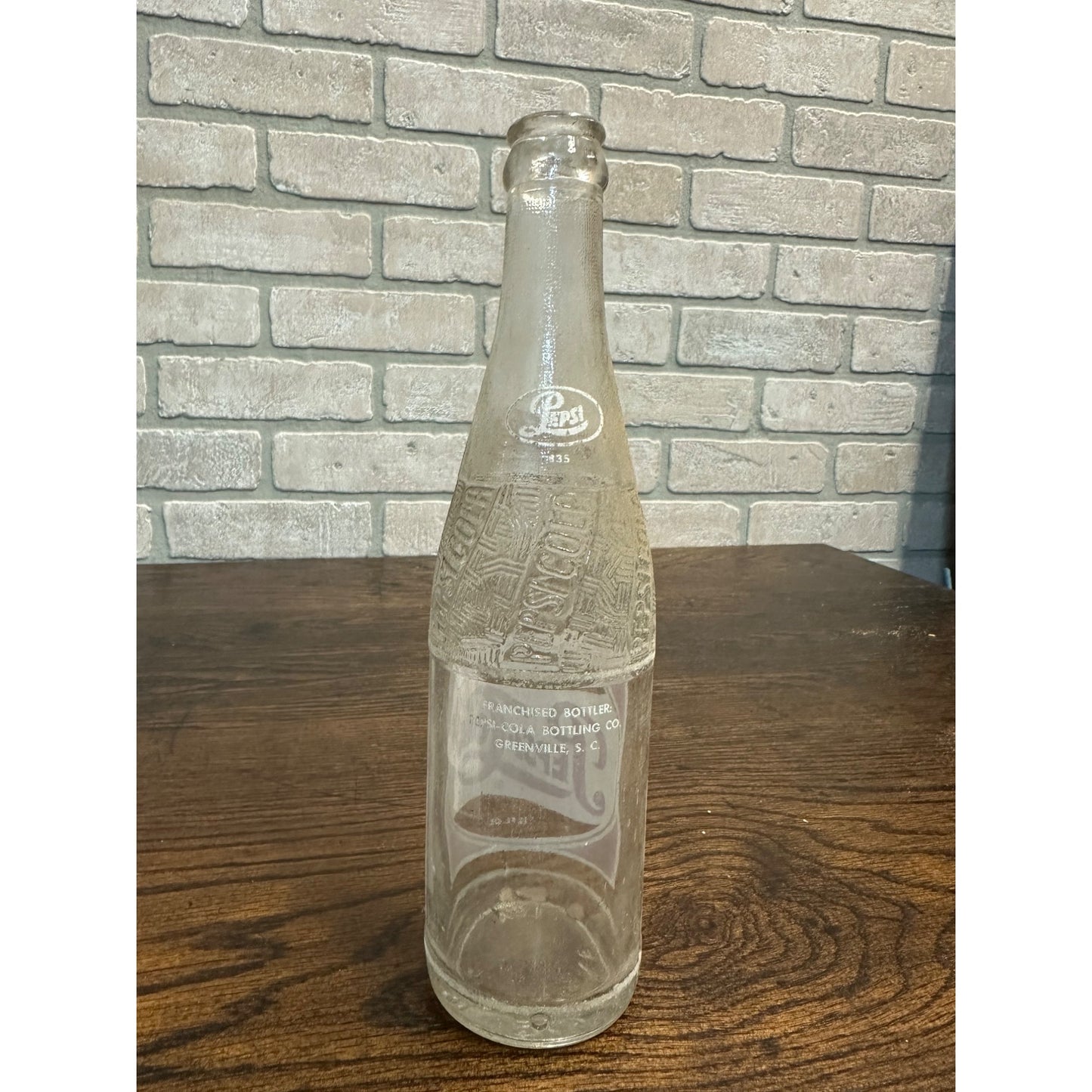 Vintage 1950s Pepsi Cola 12oz Glass Red White Soda Bottle - Greenville SC