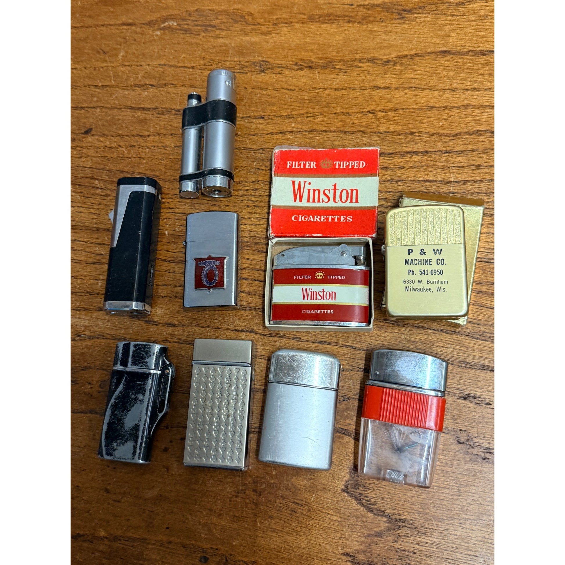Vintage Lighter Lot Advertising Milwaukee Gears, Winston, Ronson Typhoon ++
