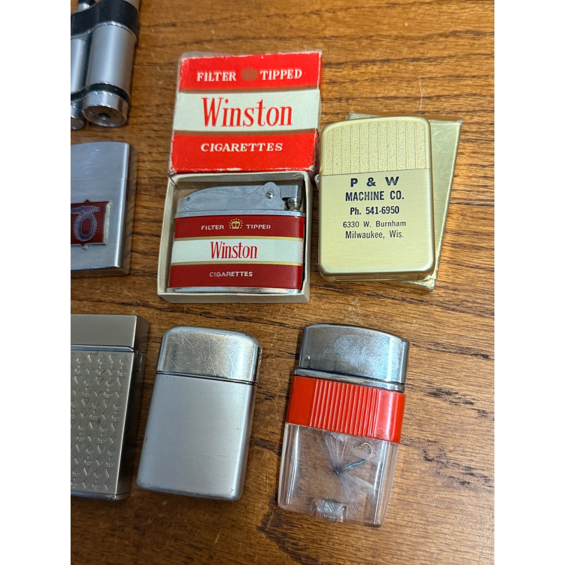 Vintage Lighter Lot Advertising Milwaukee Gears, Winston, Ronson Typhoon ++