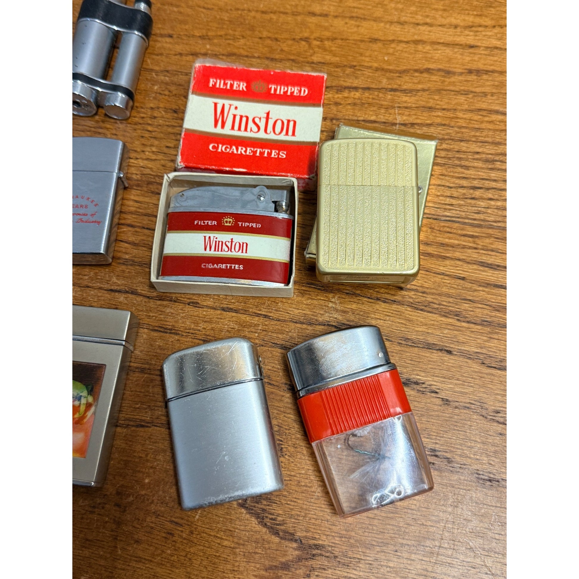 Vintage Lighter Lot Advertising Milwaukee Gears, Winston, Ronson Typhoon ++
