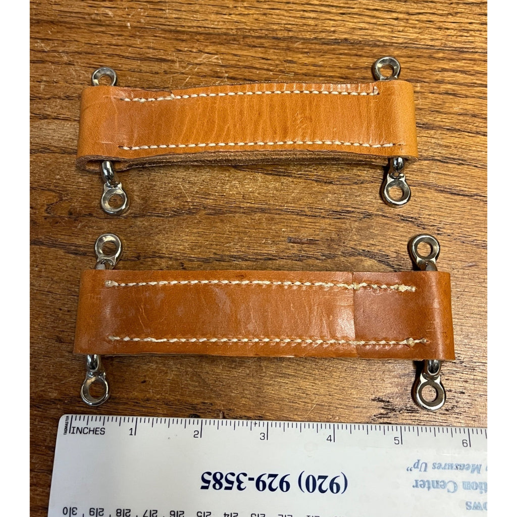 Tan Leather Luggage Steamer Trunk Chest Handles (2) w Brackets Restoration Parts