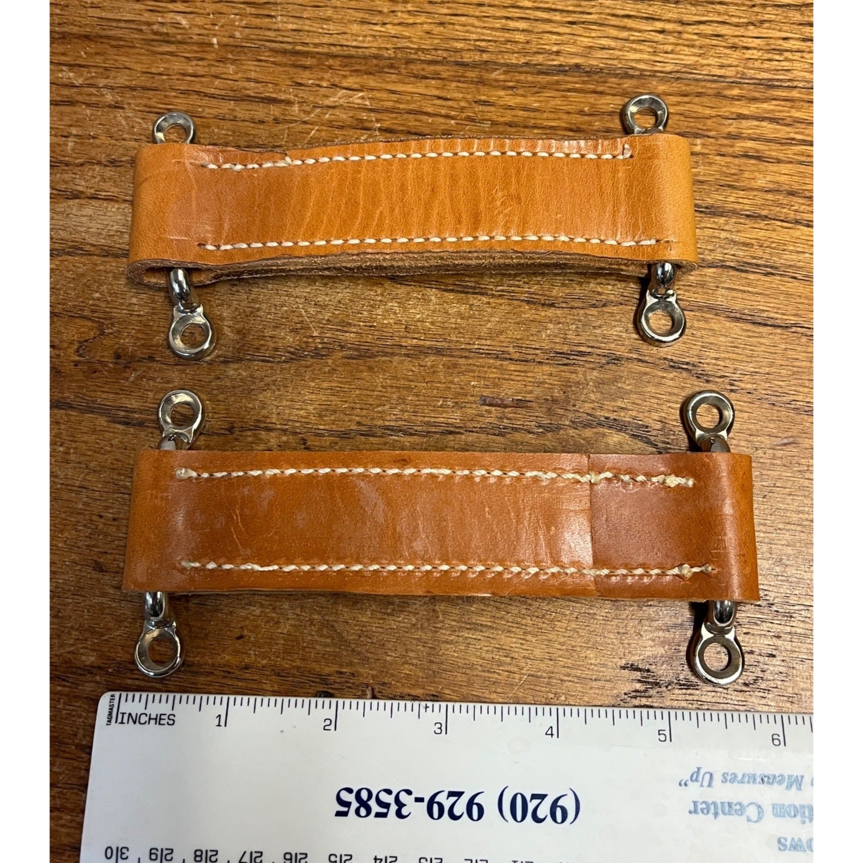 Tan Leather Luggage Steamer Trunk Chest Handles (2) w Brackets Restoration Parts