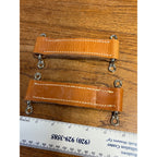 Tan Leather Luggage Steamer Trunk Chest Handles (2) w Brackets Restoration Parts