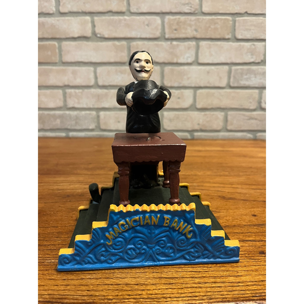 Vintage Cast Iron Mechanical Bank Magic Trick Coin Bank Reproduction