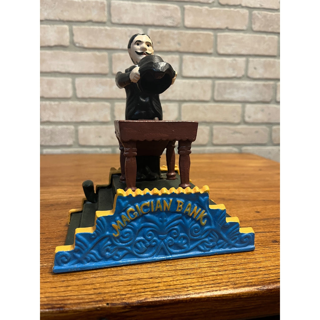 Vintage Cast Iron Mechanical Bank Magic Trick Coin Bank Reproduction