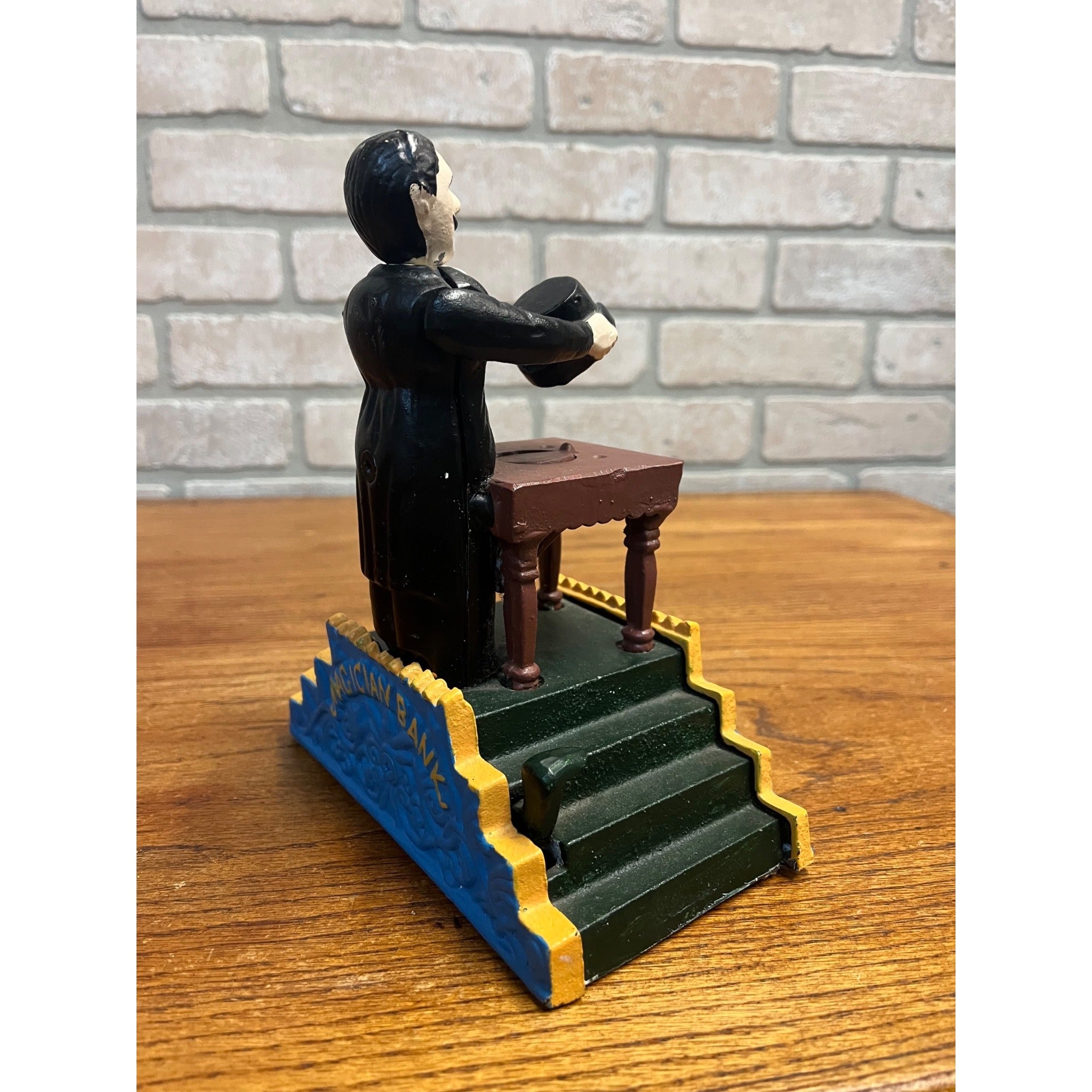 Vintage Cast Iron Mechanical Bank Magic Trick Coin Bank Reproduction