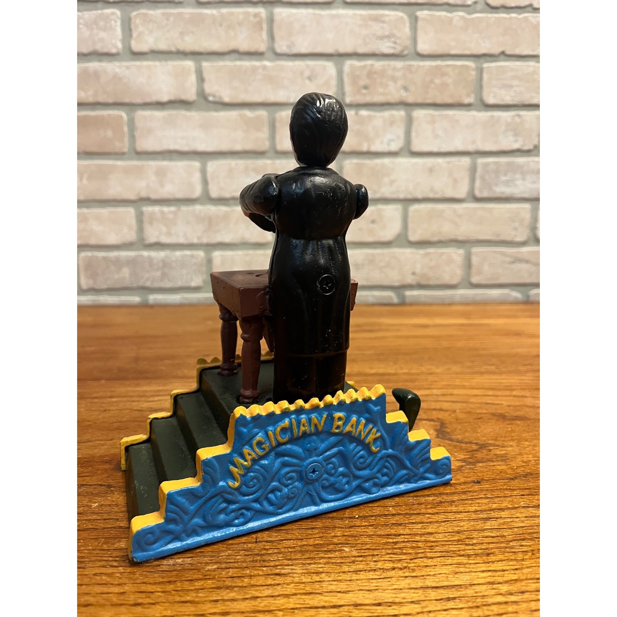 Vintage Cast Iron Mechanical Bank Magic Trick Coin Bank Reproduction