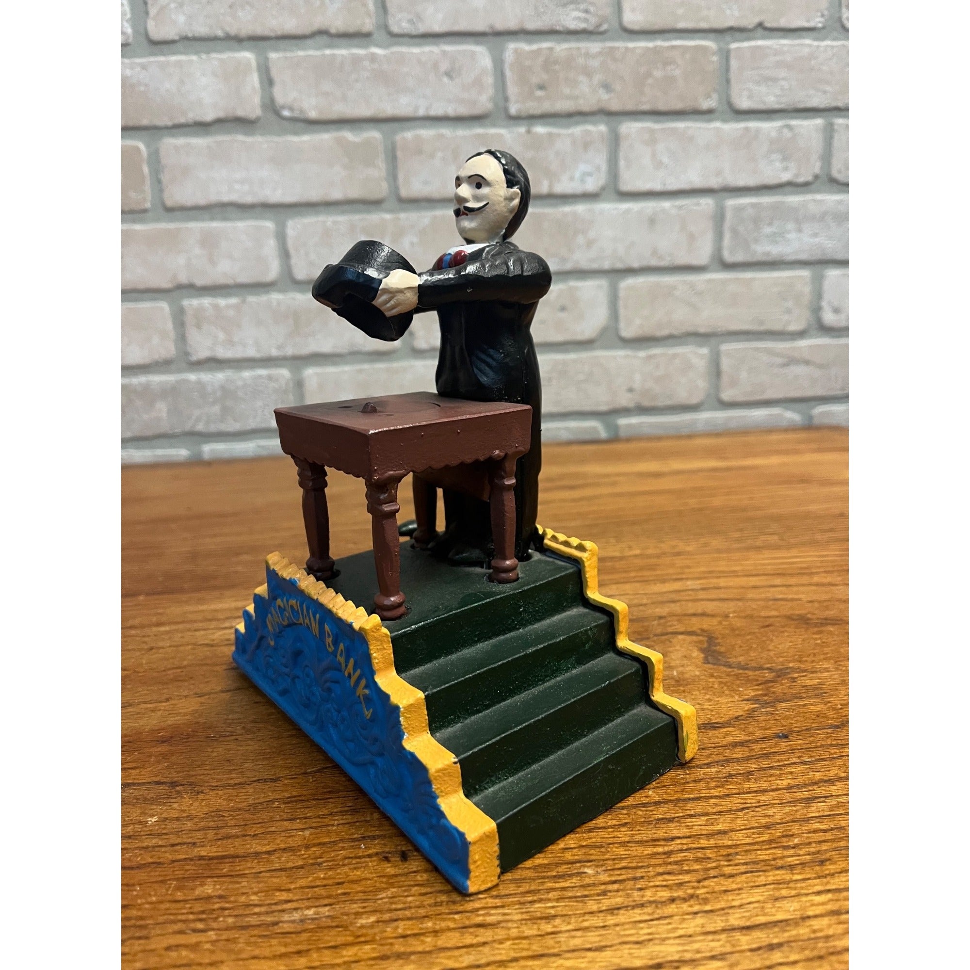 Vintage Cast Iron Mechanical Bank Magic Trick Coin Bank Reproduction