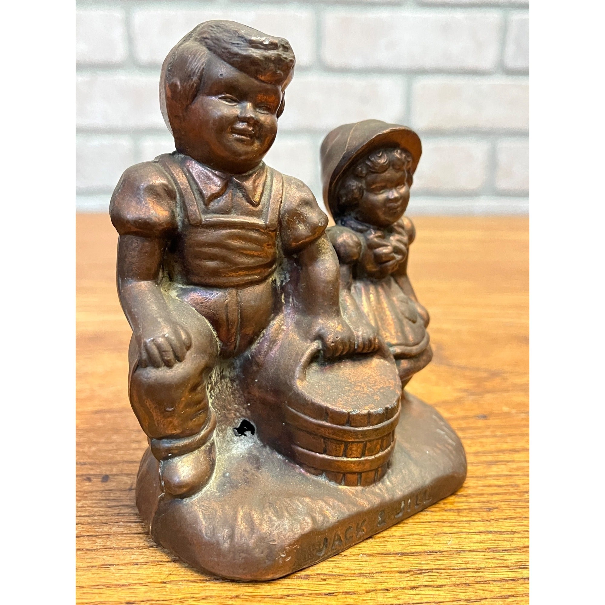 Vintage Jack and Jill Cast Bank / Pot Metal / Bronze Finish / Nursery Rhyme