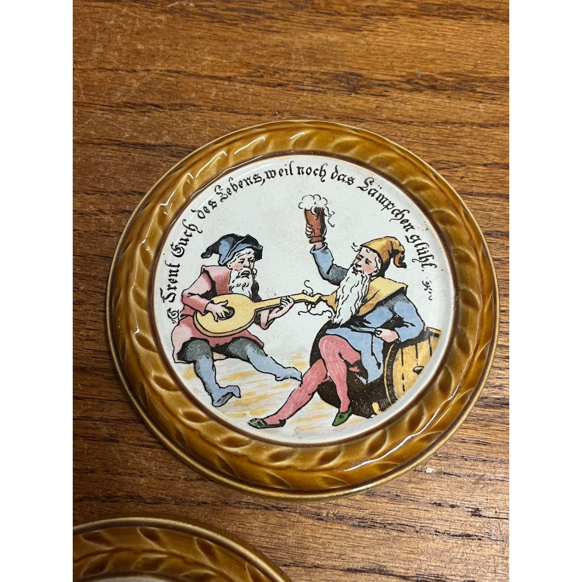 Rare Antique Villeroy & Boch Mettlach Coaster w/Gnomes #1032 Lot (2)