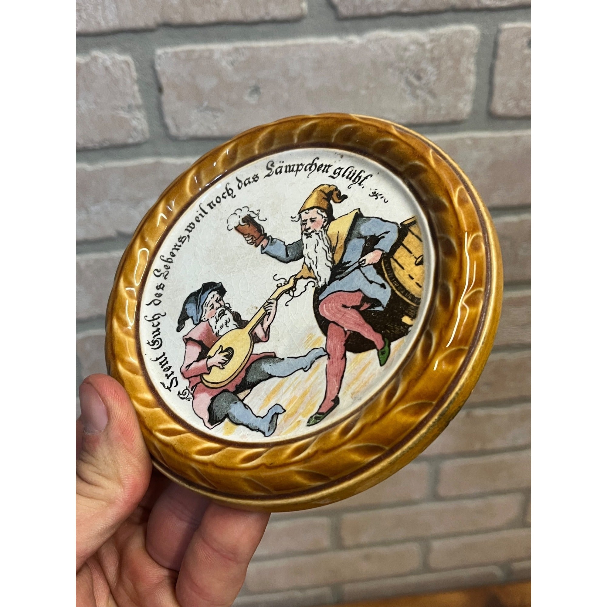 Rare Antique Villeroy & Boch Mettlach Coaster w/Gnomes #1032 Lot (2)