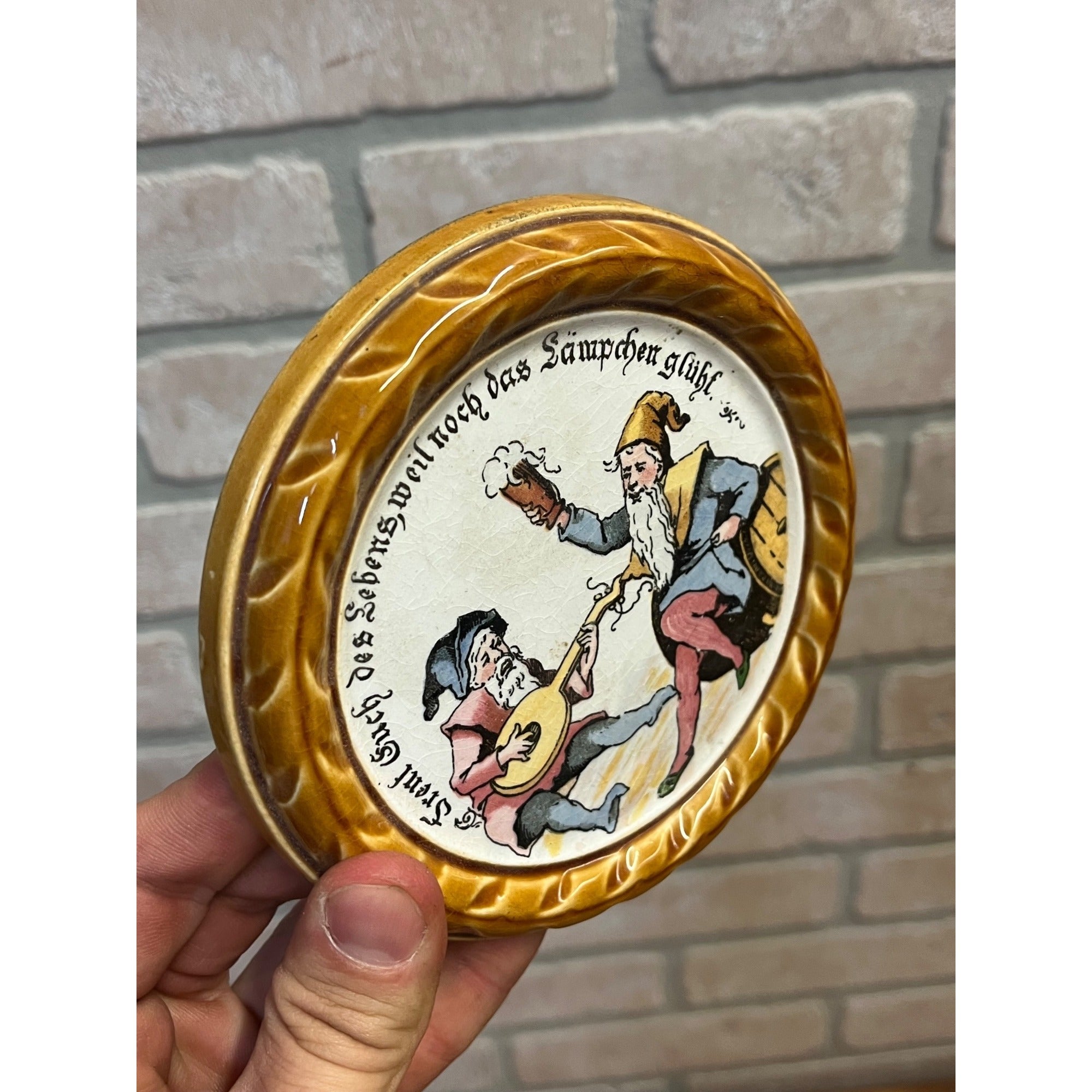 Rare Antique Villeroy & Boch Mettlach Coaster w/Gnomes #1032 Lot (2)