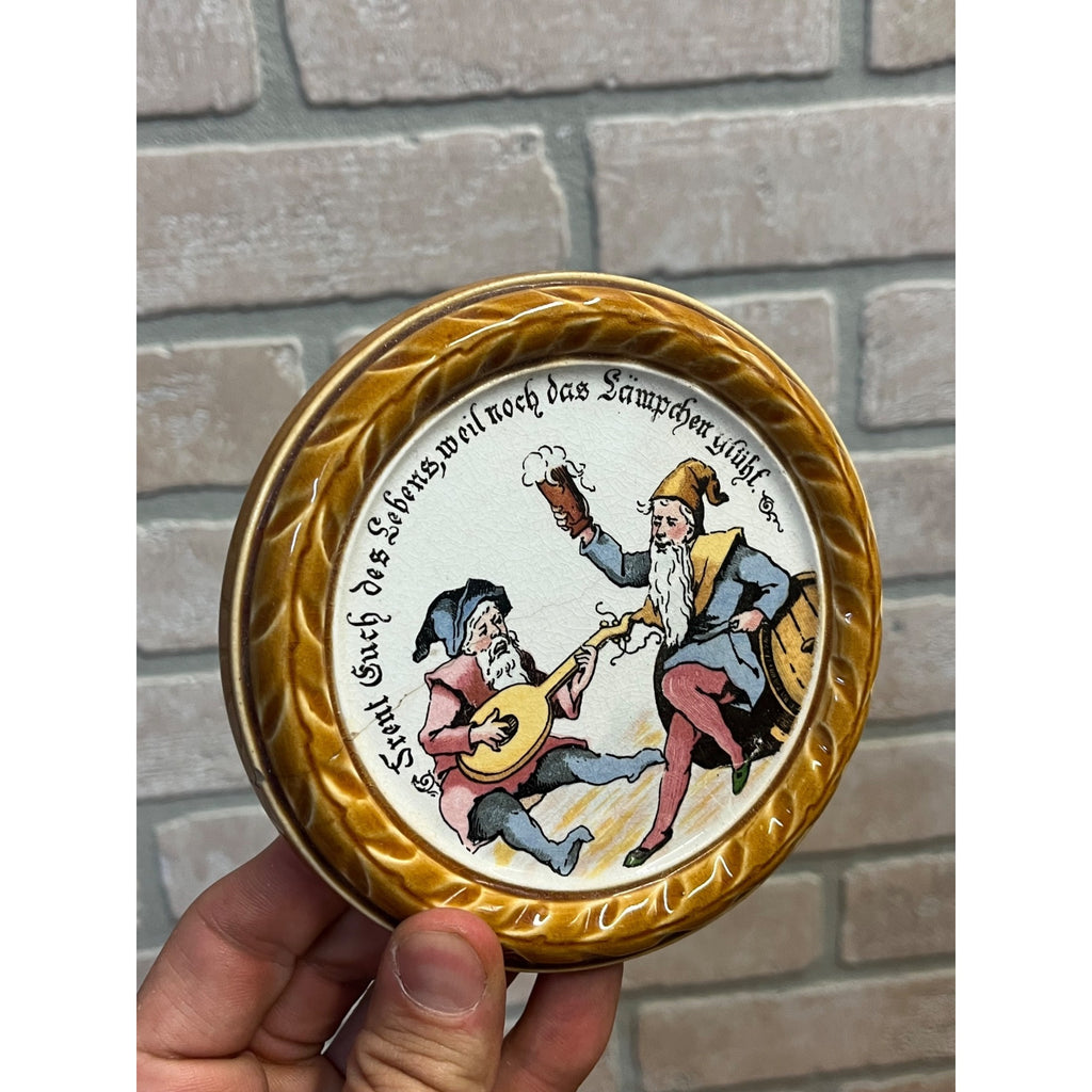 Rare Antique Villeroy & Boch Mettlach Coaster w/Gnomes #1032 Lot (2)