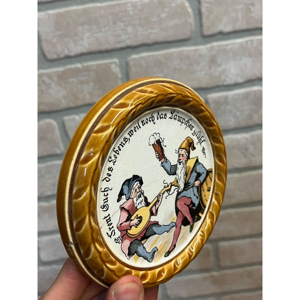 Rare Antique Villeroy & Boch Mettlach Coaster w/Gnomes #1032 Lot (2)