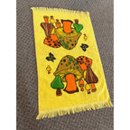 Vintage CANNON Merry Mushroom Kitchen Bath Hand Towel Fringe Groovy Retro Yellow