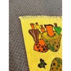 Vintage CANNON Merry Mushroom Kitchen Bath Hand Towel Fringe Groovy Retro Yellow