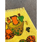 Vintage CANNON Merry Mushroom Kitchen Bath Hand Towel Fringe Groovy Retro Yellow