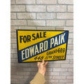 Vintage 1940s EDWARD PAIK For Sale Realtor Embossed Advertising Sign