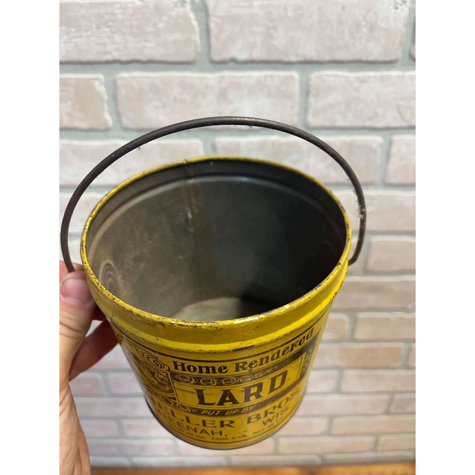 Vintage Heller Bros Lard Tin Pail Advertising Neenah WI Wisconsin Primitive