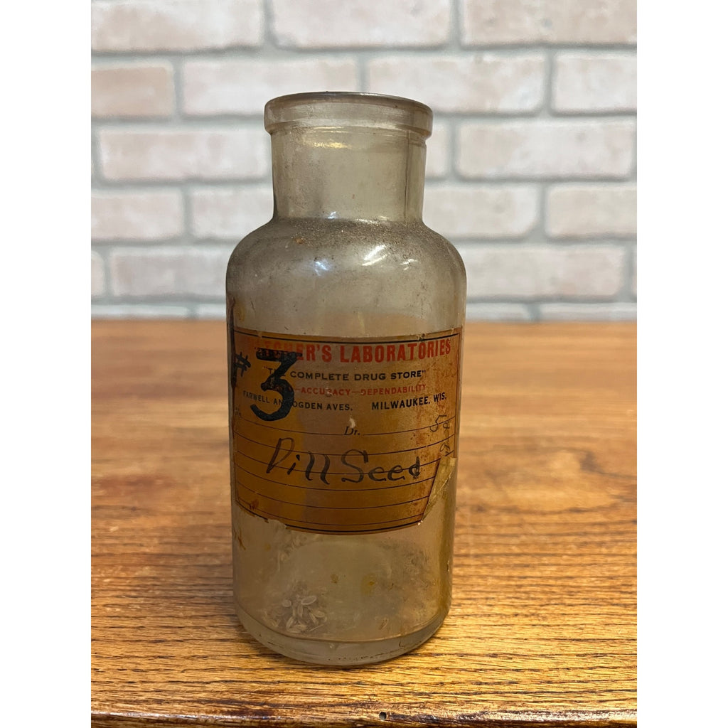 Vintage Thatchers Laboratories MIlwaukee Wis Druggist Pharmacy Bottle Dill Seed