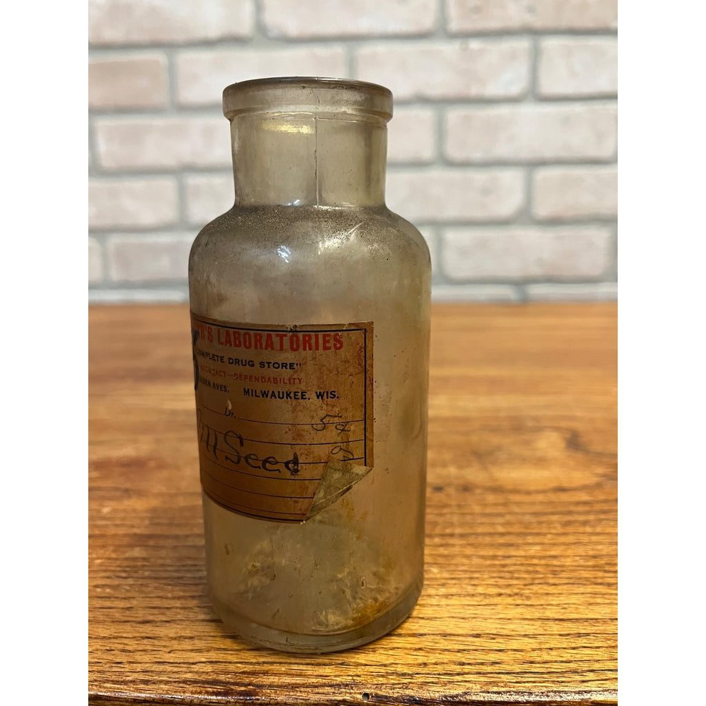 Vintage Thatchers Laboratories MIlwaukee Wis Druggist Pharmacy Bottle Dill Seed