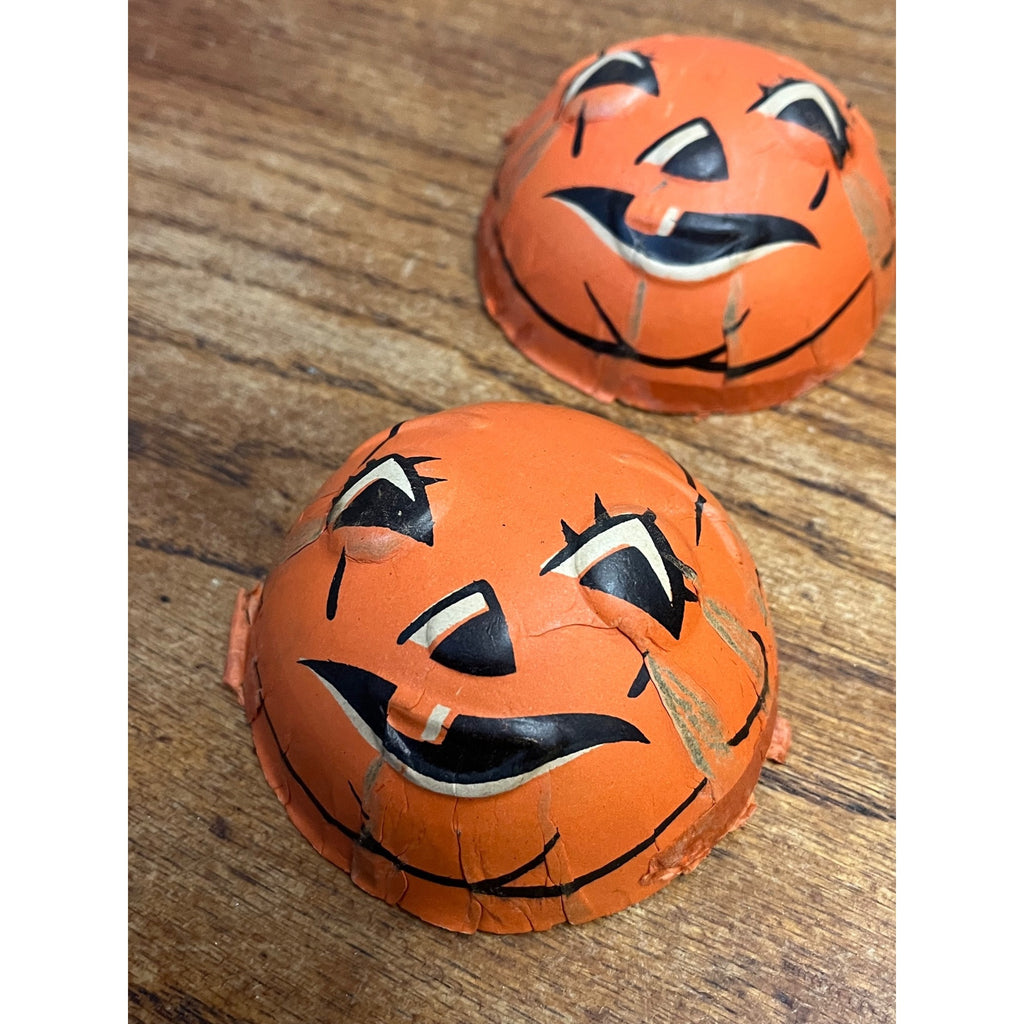 RARE Vintage Halloween 2pc Candy Container JOL Jack o'Lantern Pressed Cardboard