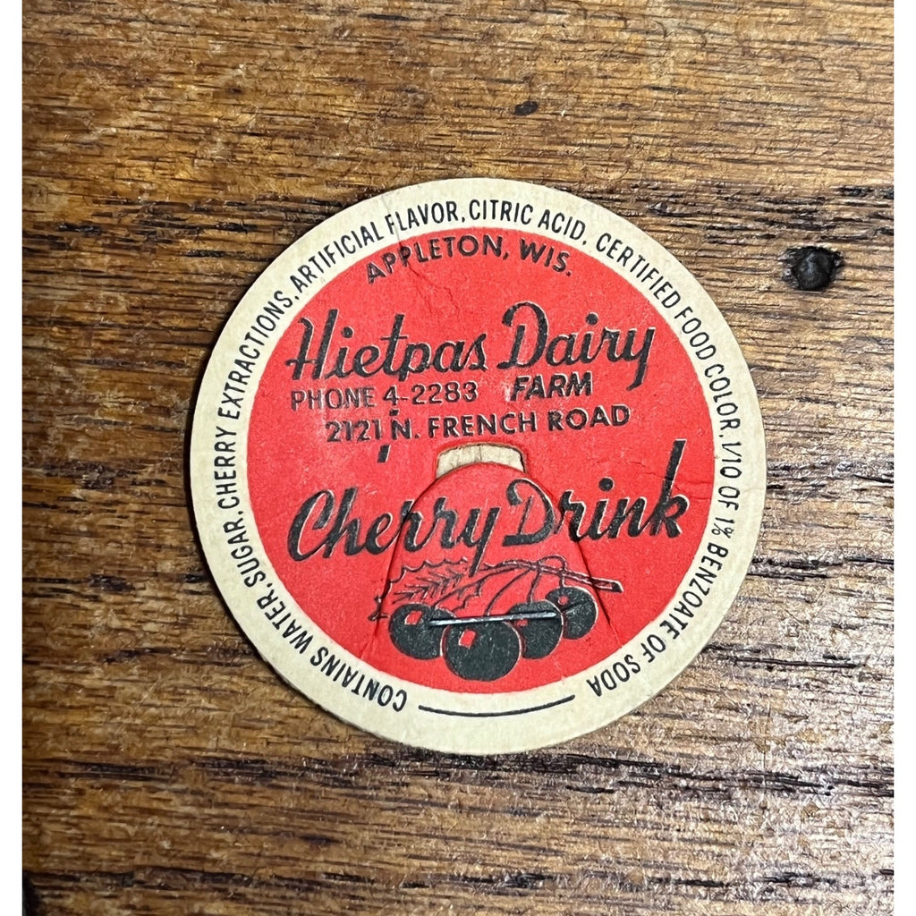 Hieptas Dairy Cherry Drink Red Milk Cap Appleton Wis WI