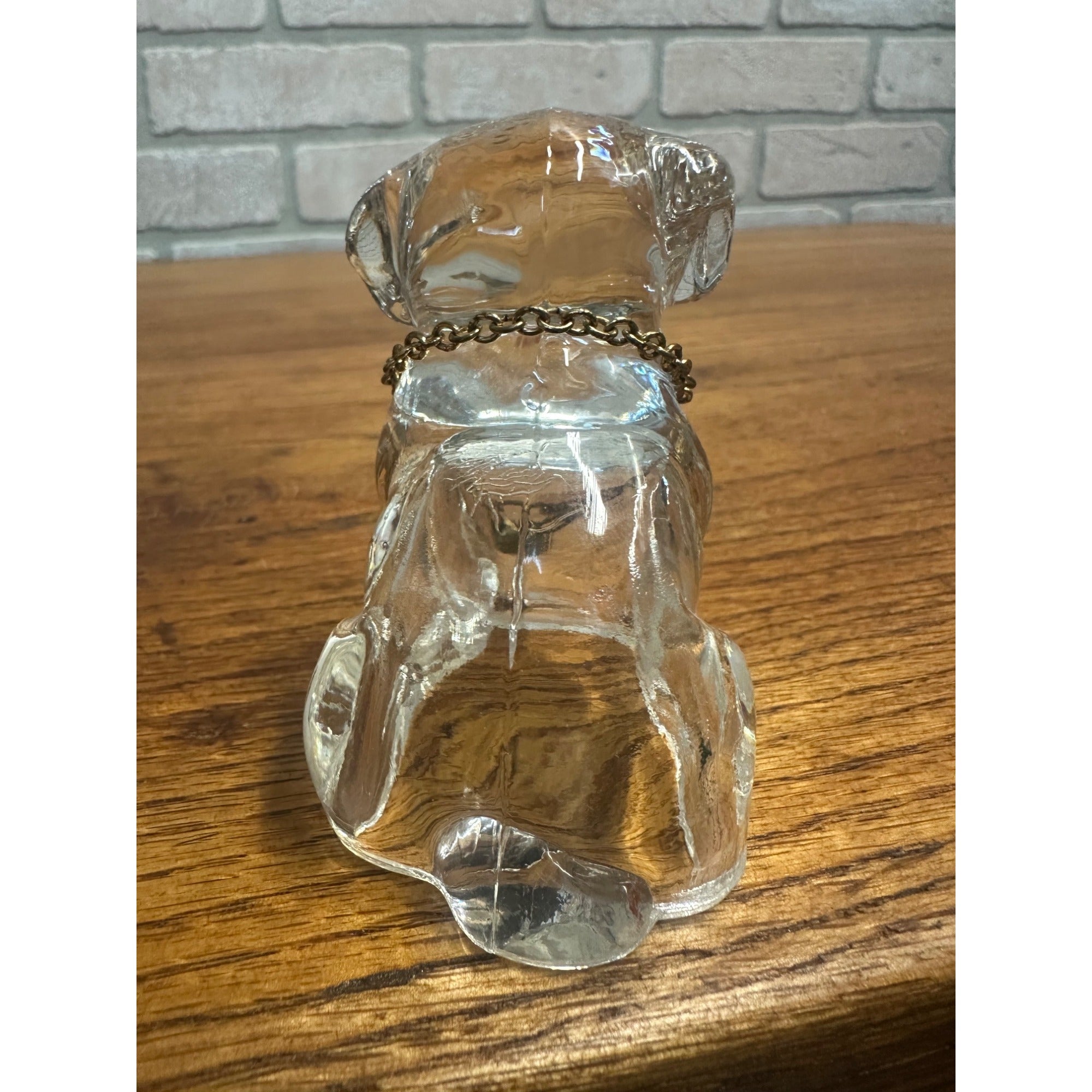 Vintage Degenhart Clear Glass 3" Sitting Dog Pooche Figurine w/ Chain