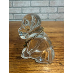 Vintage Degenhart Clear Glass 3" Sitting Dog Pooche Figurine w/ Chain