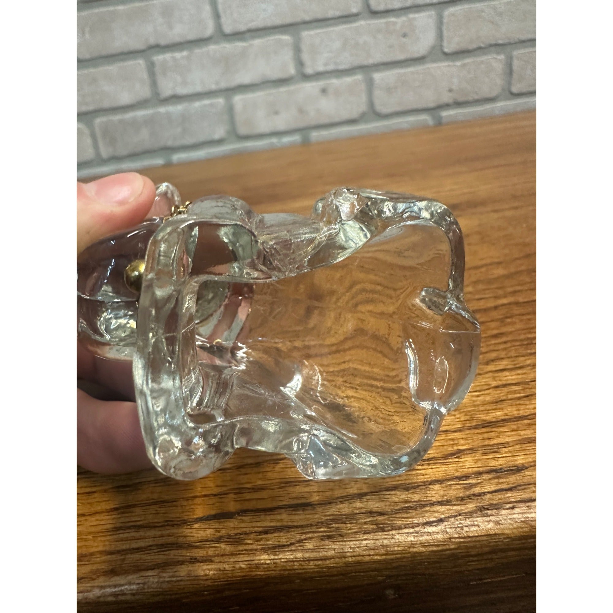 Vintage Degenhart Clear Glass 3" Sitting Dog Pooche Figurine w/ Chain