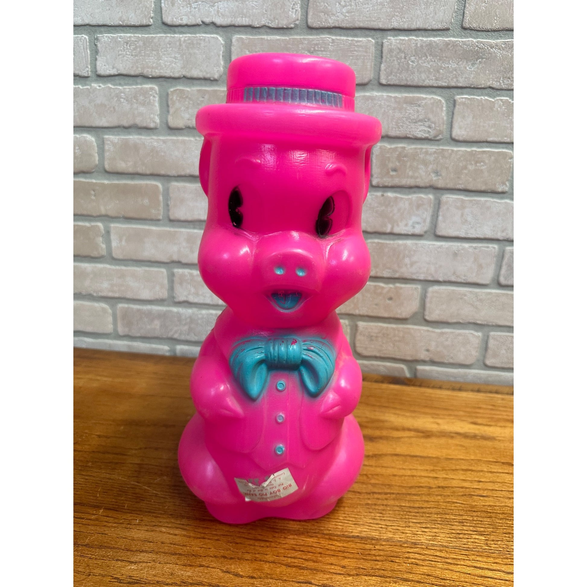 Vintage Blow Mold Pig Coin Bank A. J. Renzi Corp. 1964 Pink 16" - Unused