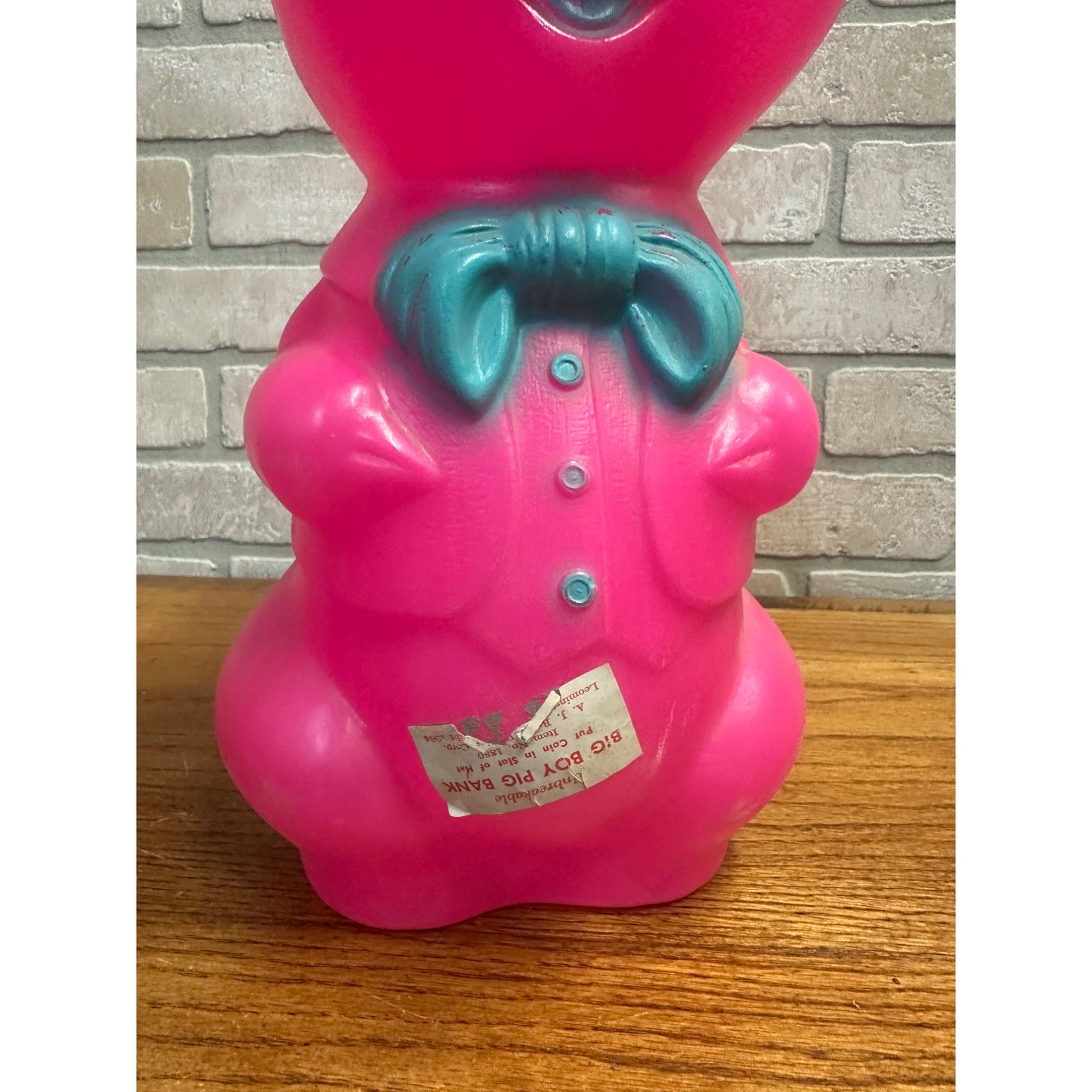 Vintage Blow Mold Pig Coin Bank A. J. Renzi Corp. 1964 Pink 16" - Unused