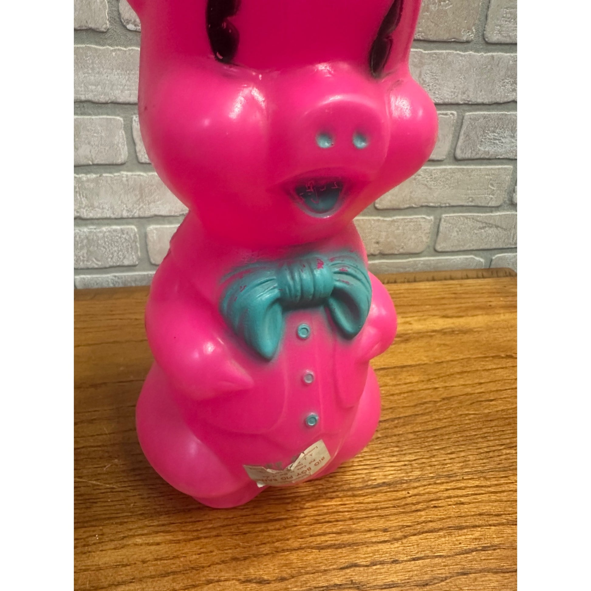 Vintage Blow Mold Pig Coin Bank A. J. Renzi Corp. 1964 Pink 16" - Unused