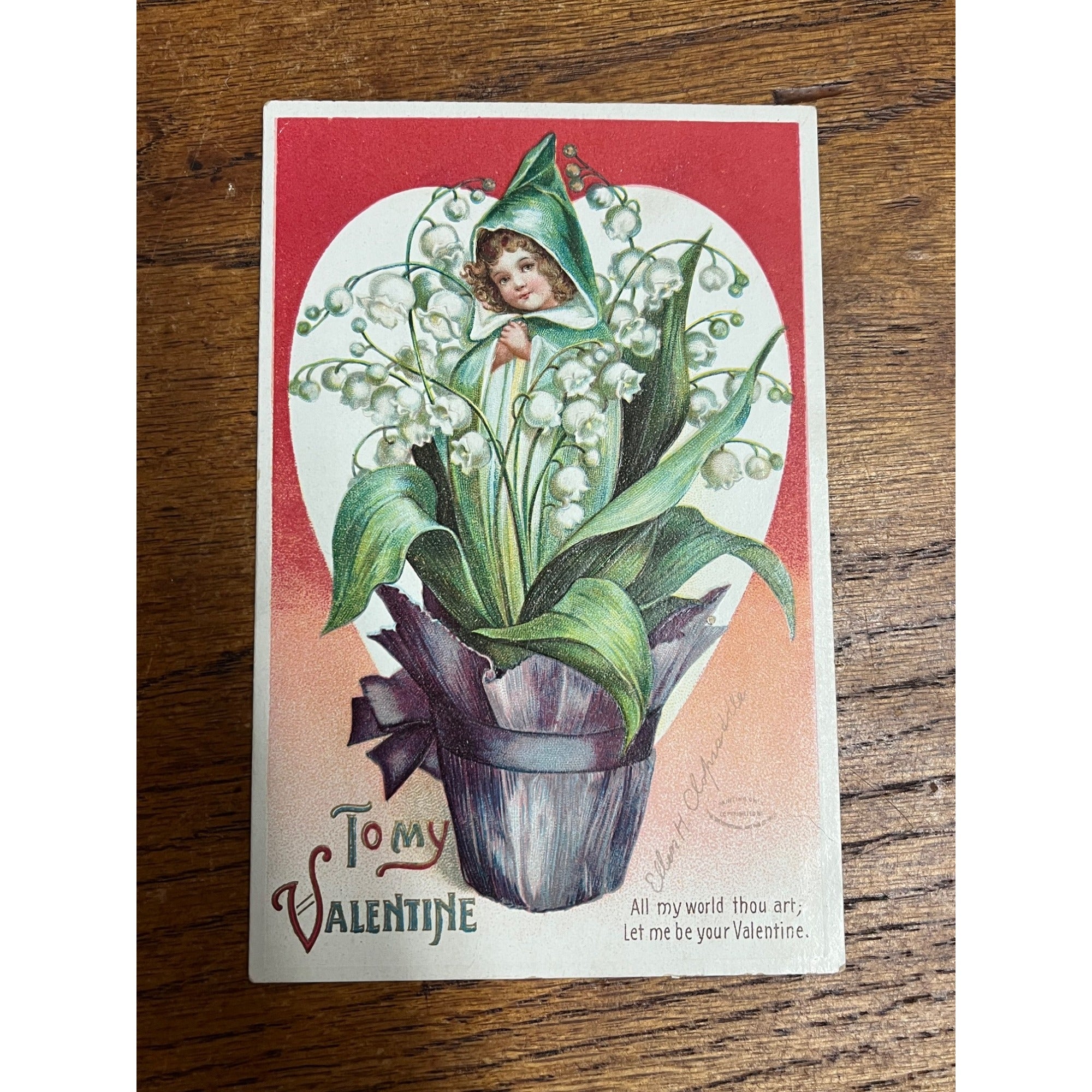RARE Vintage Ellen Clapsaddle Signed Valentine Postcard 602 Girl in Flower Pot