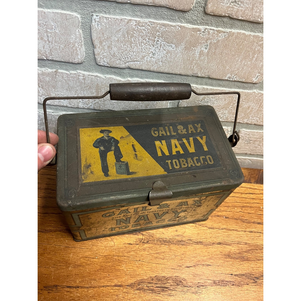 Vintage Gail & Ax Navy Tobacco Advertising Tin Lunch Pail Can American Co.
