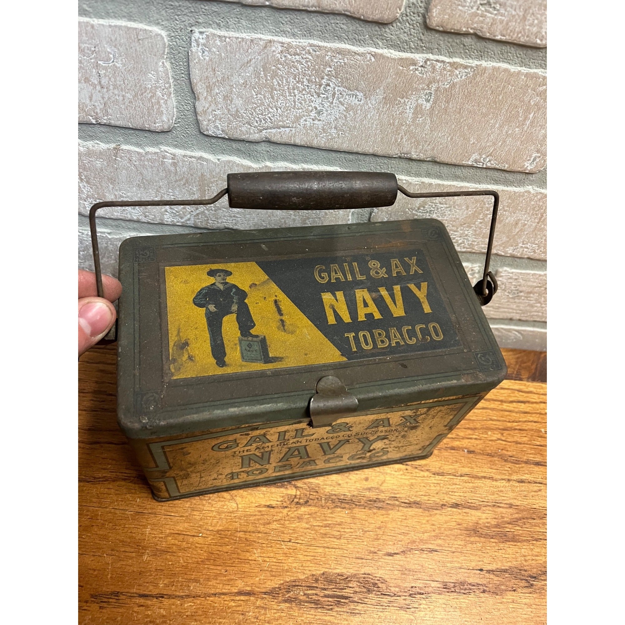 Vintage Gail & Ax Navy Tobacco Advertising Tin Lunch Pail Can American Co.
