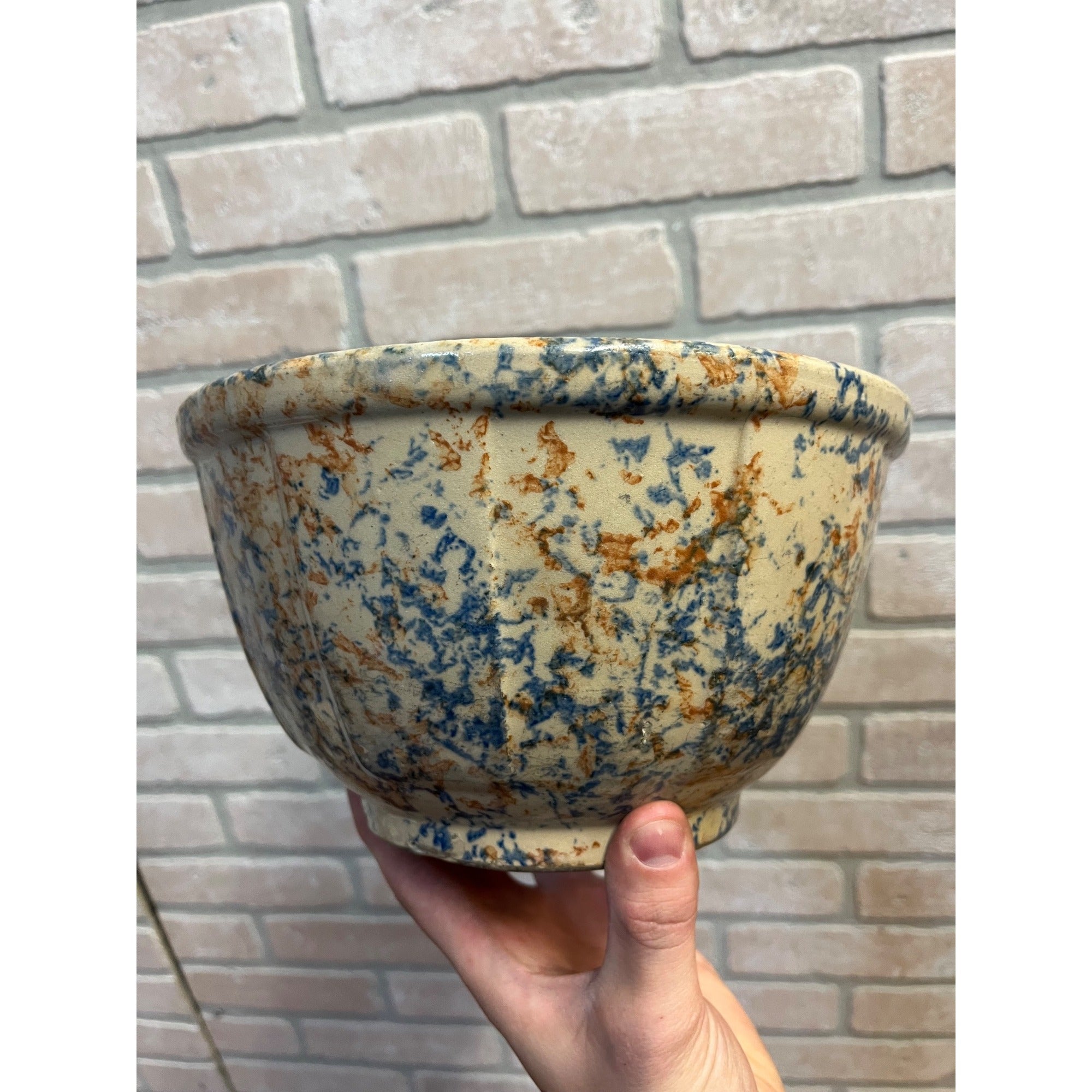 Vintage Red Wing Stoneware Spongeware Mixing Bowl Primitive Kitchen 9"