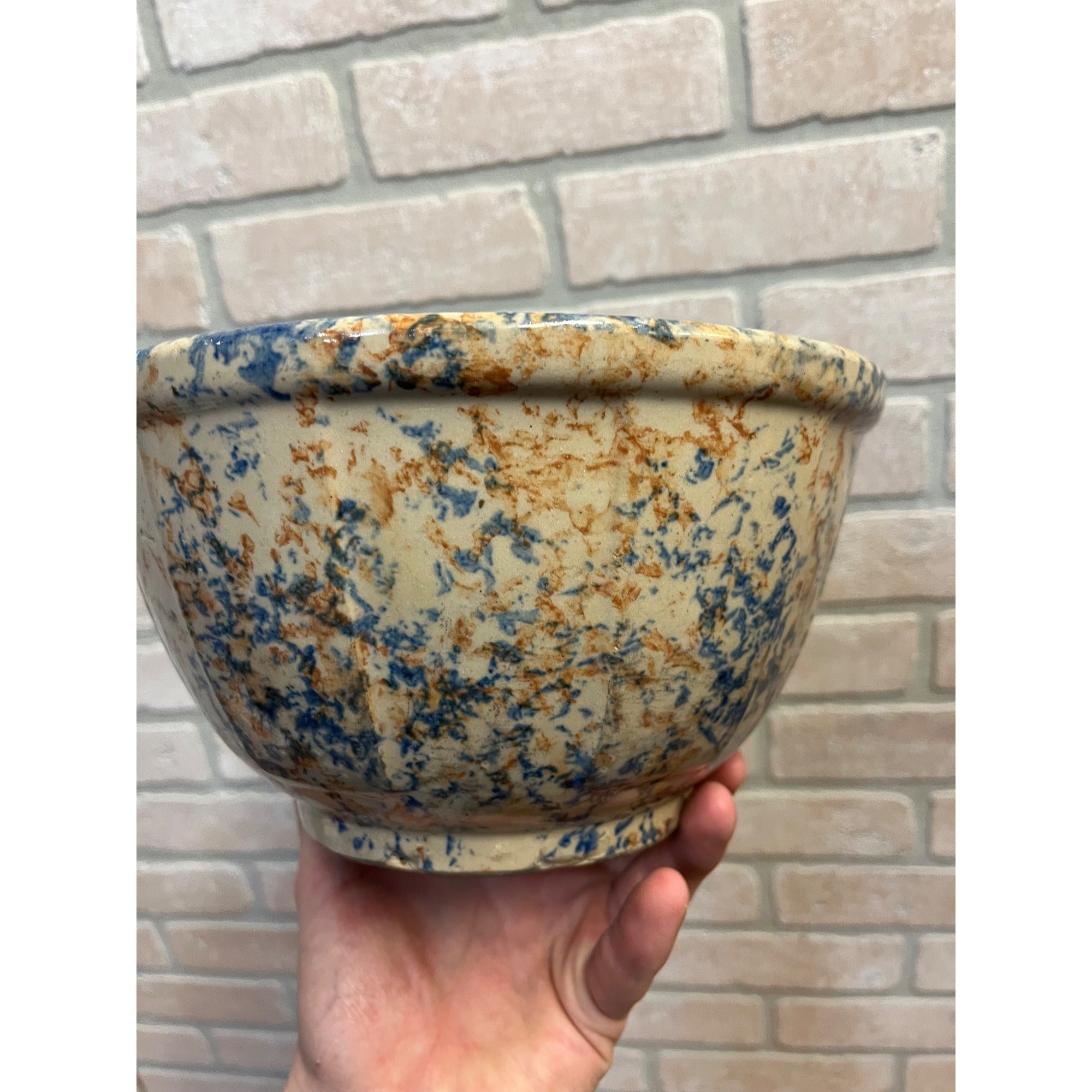 Vintage Red Wing Stoneware Spongeware Mixing Bowl Primitive Kitchen 9"