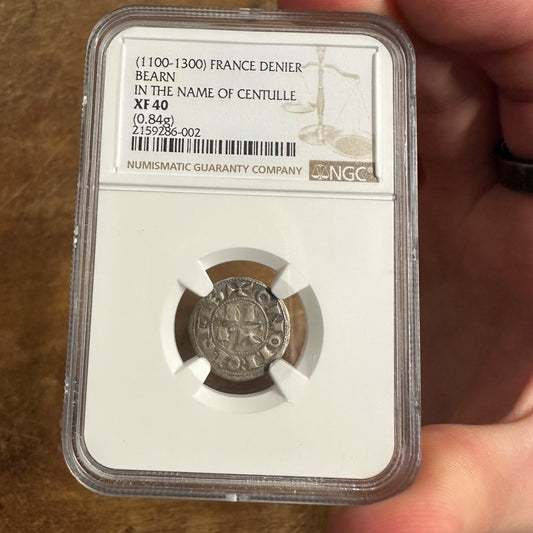 FRANCE, Bearn. Centulle, 1100-1300, Silver Denier, NGC XF 40