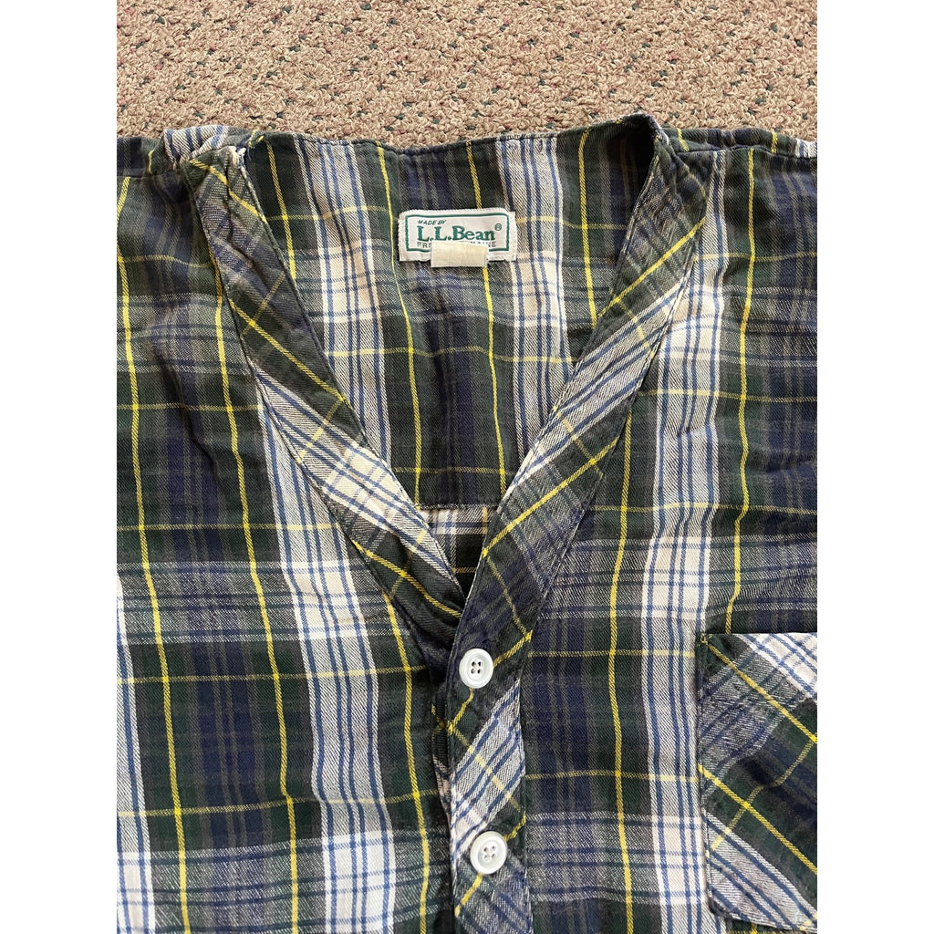 Vintage L.L. Bean Sleepshirt Mens Large Green Plaid Flannel Henley Nightshirt