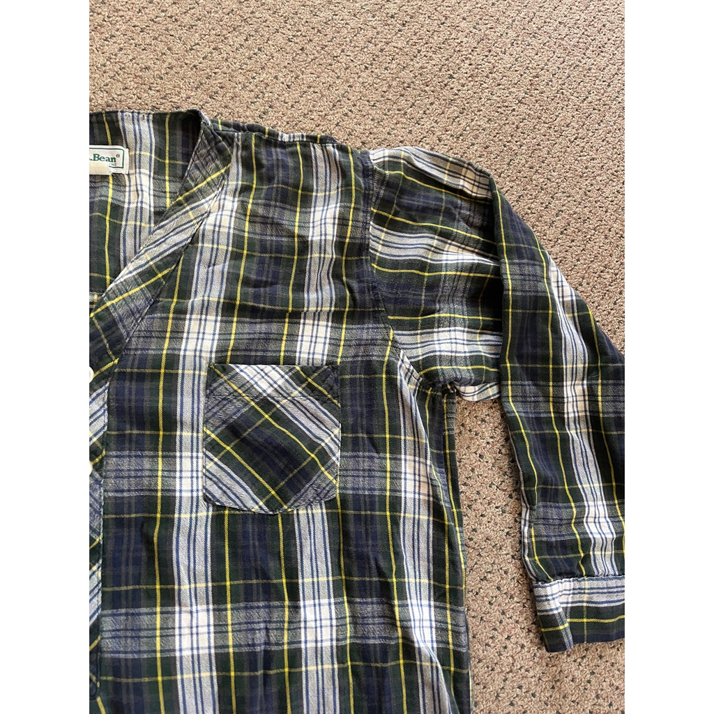 Vintage L.L. Bean Sleepshirt Mens Large Green Plaid Flannel Henley Nightshirt