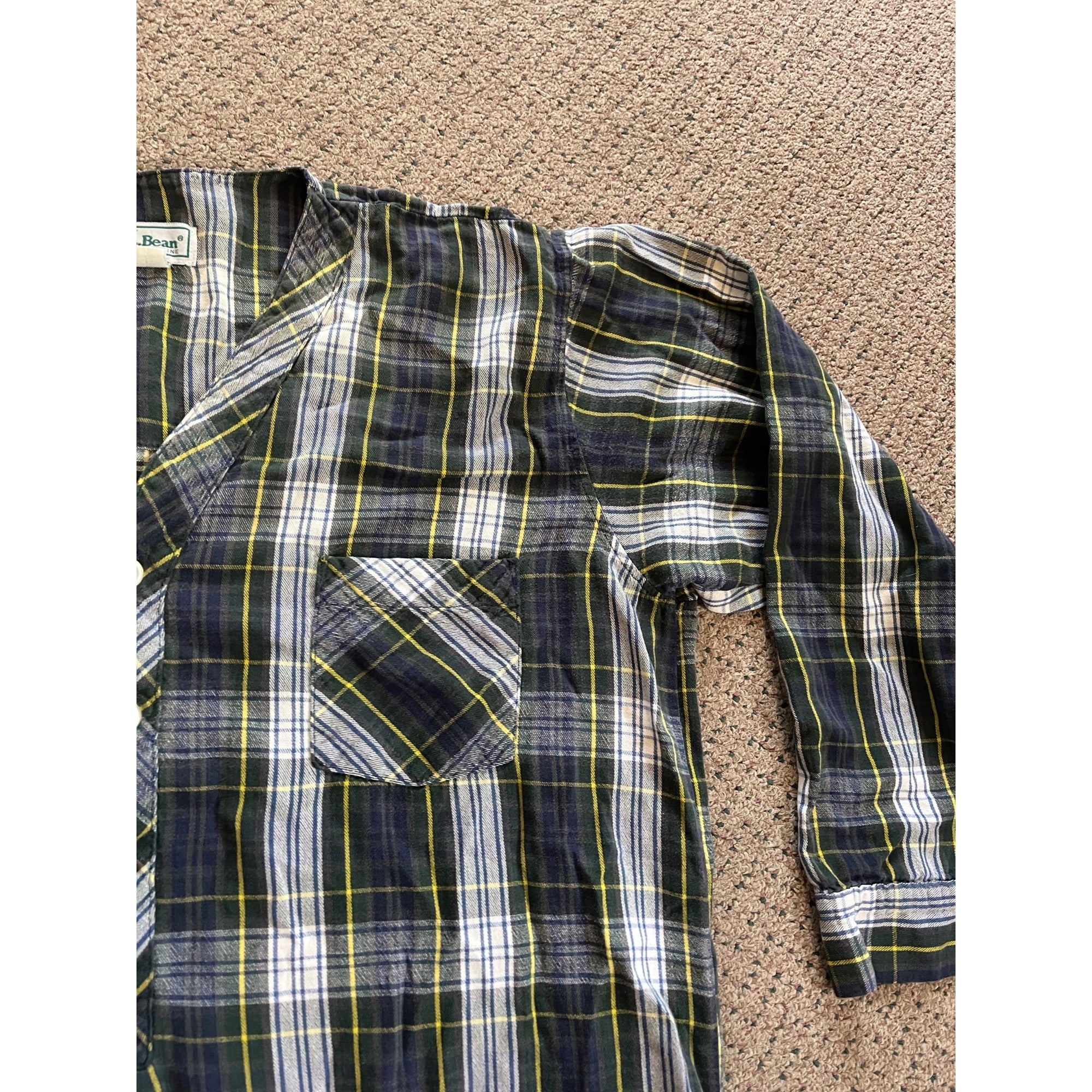 Vintage L.L. Bean Sleepshirt Mens Large Green Plaid Flannel Henley Nightshirt